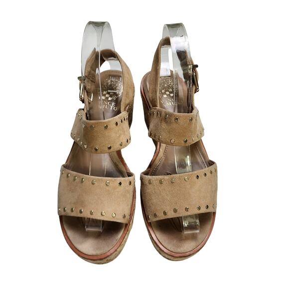 Vince Camuto Womens Marsa Platform Wedge Sandals Size 7.5 Tortilla Suede Studded - Picture 2 of 12